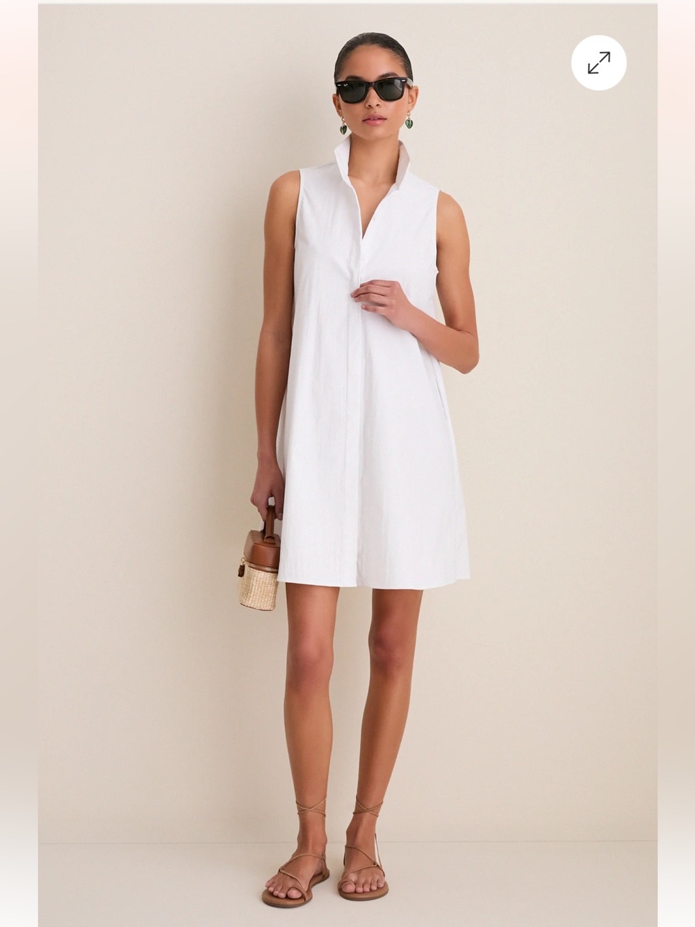 Tuckernuck Charlie Shirt Dress White Sleeveless High Collar Button Front Small